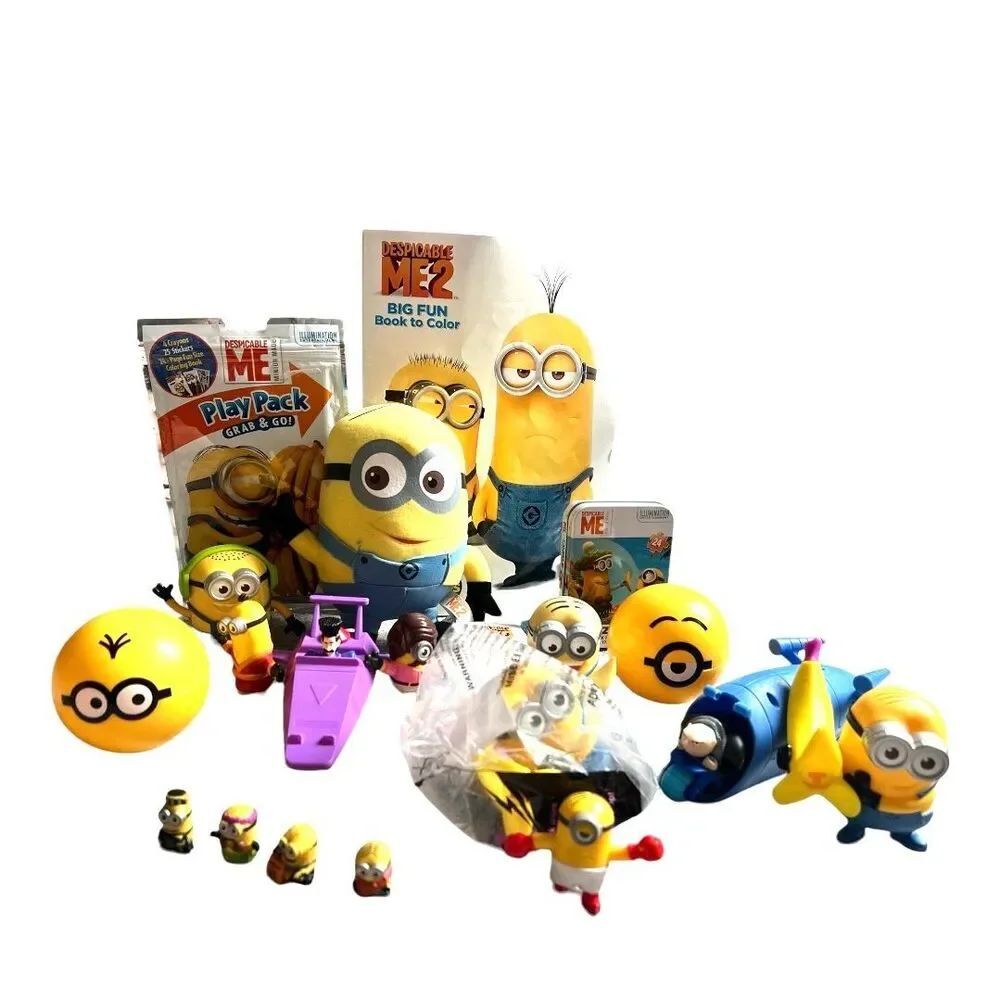 Large Disney Pixar Despicable Me Minions McDonalds Toy Lot Book Puzzle Plush